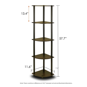 5-Tier Corner Display Shelf Bookcase in Espresso & Black - Image 4