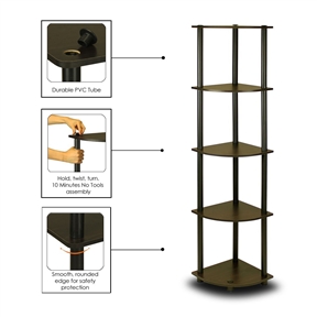 5-Tier Corner Display Shelf Bookcase in Espresso & Black - Image 3