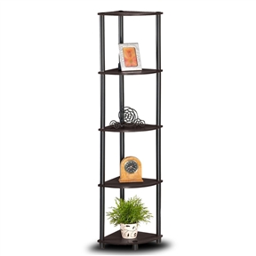 5-Tier Corner Display Shelf Bookcase in Espresso & Black - Image 2