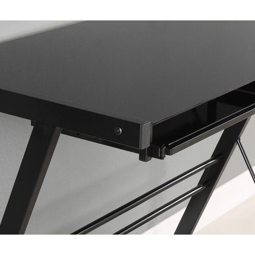 Black Metal L-Shaped Corner Computer Desk with Glass Top - Image 2