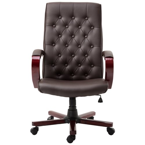 Brown Wooden Faux Leather Adjustable High Back Executive Home Office Chair - Image 2