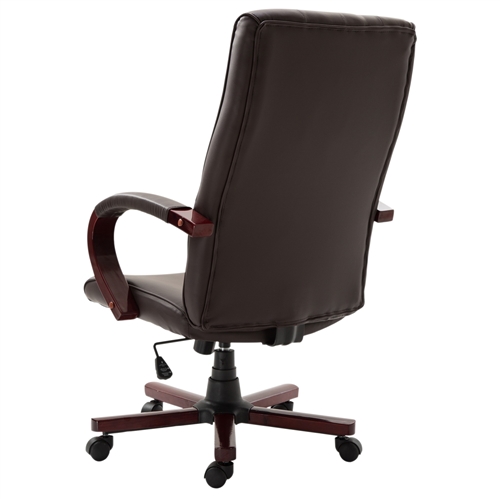 Brown Wooden Faux Leather Adjustable High Back Executive Home Office Chair - Image 3