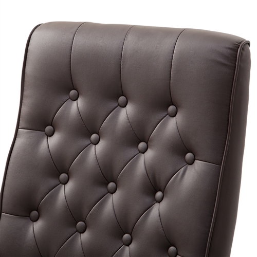 Brown Wooden Faux Leather Adjustable High Back Executive Home Office Chair - Image 4