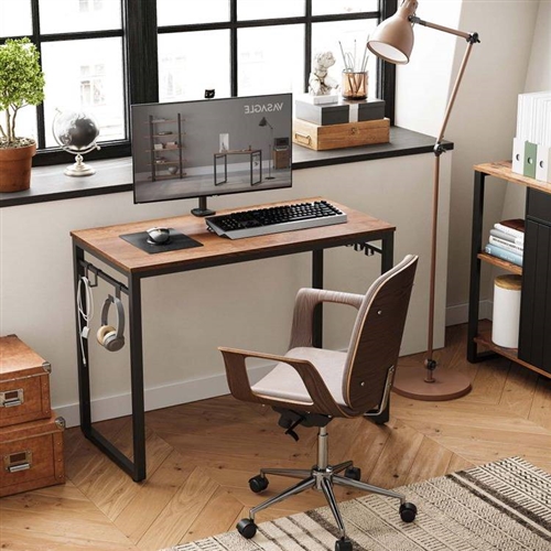 Industrial Black Metal Frame Computer Desk with Wood Top - Image 4
