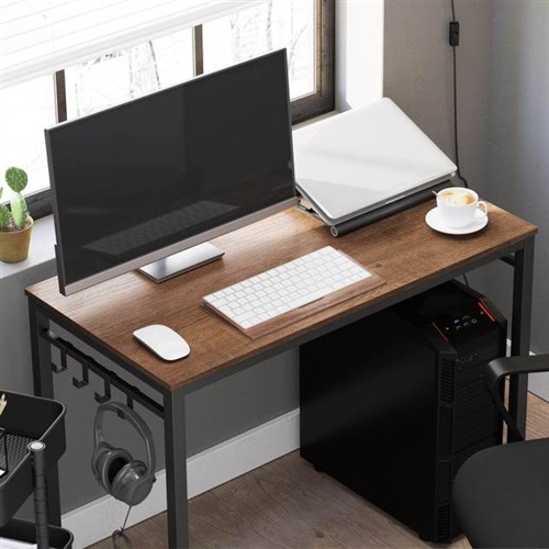Industrial Black Metal Frame Computer Desk with Wood Top - Image 3