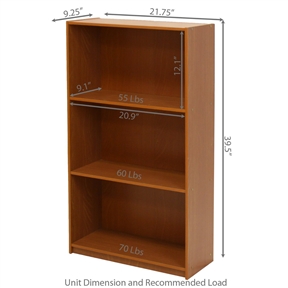 Light Cherry Finish 3-Tier Storage Shelves Bookcase - Image 5