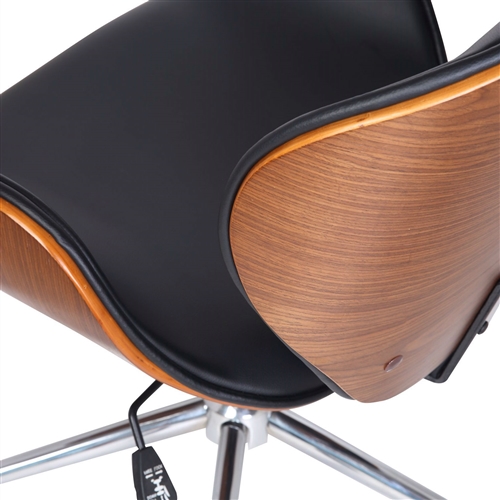 Modern Classic Walnut / Black Faux Leather Office Chair with Curved Seat - Image 2