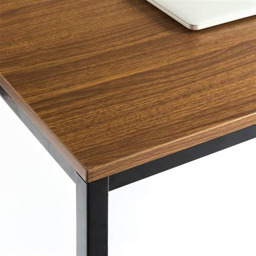 Modern Home Office Desk with Black Metal Frame and Brown Wood Top - Image 4