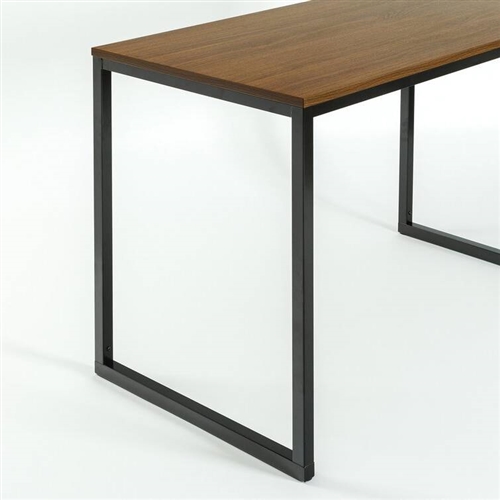 Modern Home Office Desk with Black Metal Frame and Brown Wood Top - Image 3