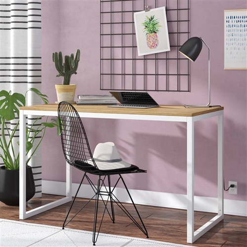 Modern Home Office Desk with White Metal Frame and Wood Table Top - Image 5