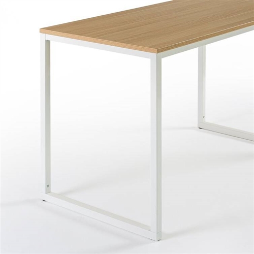 Modern Home Office Desk with White Metal Frame and Wood Table Top - Image 3