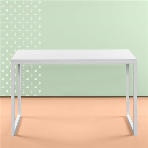Modern Home Office Desk with White Metal Frame and Wood Top - Image 3