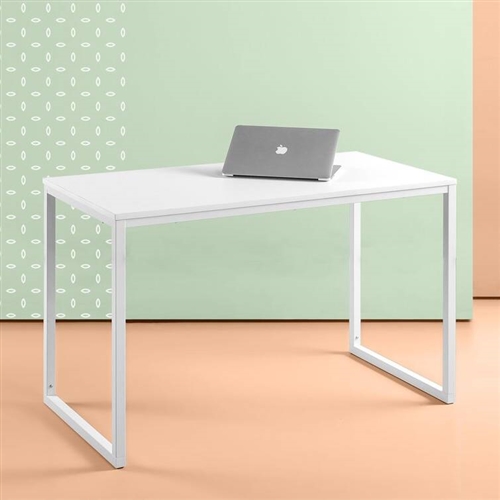 Modern Home Office Desk with White Metal Frame and Wood Top - Image 4
