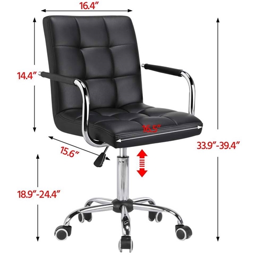 Modern Mid-Back Black Faux Leather Office Chair with Removable Arms - Image 3