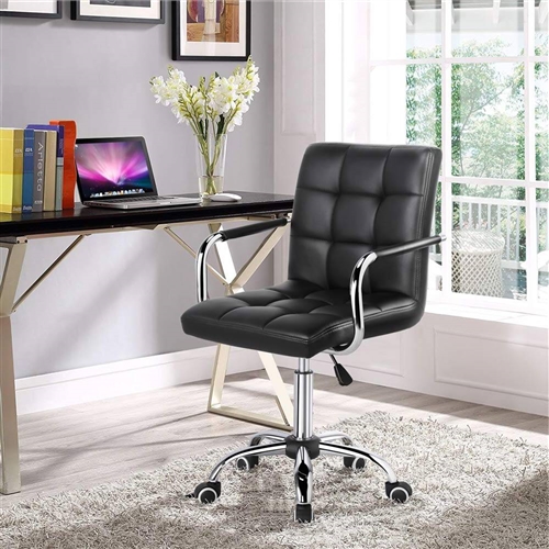 Modern Mid-Back Black Faux Leather Office Chair with Removable Arms - Image 2
