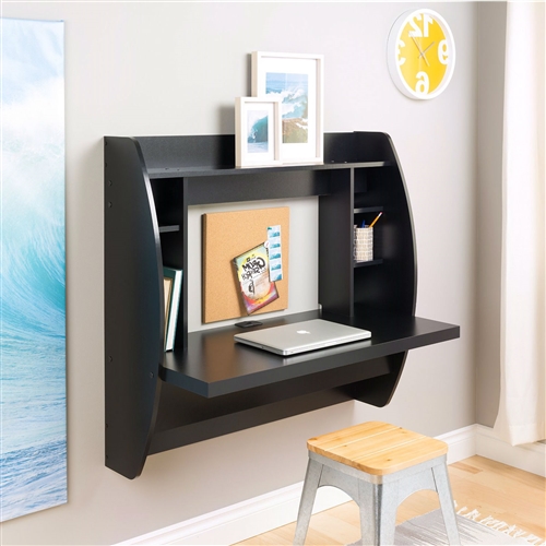 Modern Space Saving Wall Mounted Floating Laptop Desk in Black - Image 2