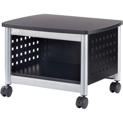 Under-Desk Printer Stand Mobile Office Cart in Black and Silver - Image 2