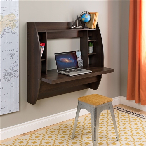 Wall Mount Space Saving Modern Laptop Computer Desk in Espresso - Image 2